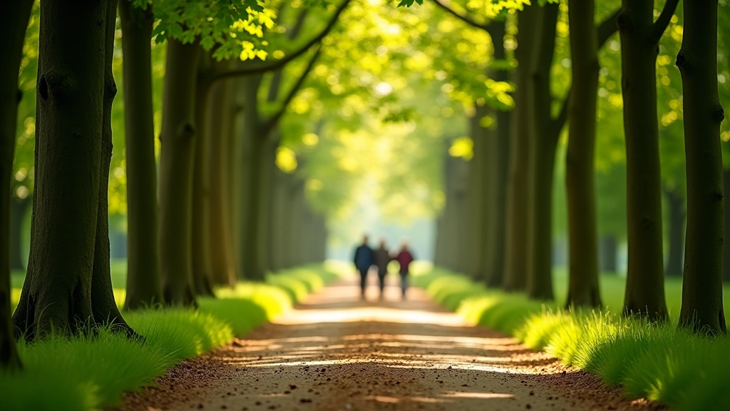 Wandelpad door beukenbos met zonlicht door het bladerdak